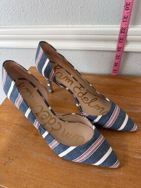 Sam Edelman Blue, White & Red Striped Pointed-Toe Pumps